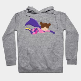 Superhero Girl, Brown Hair, Purple Cape, Cute Girl Hoodie